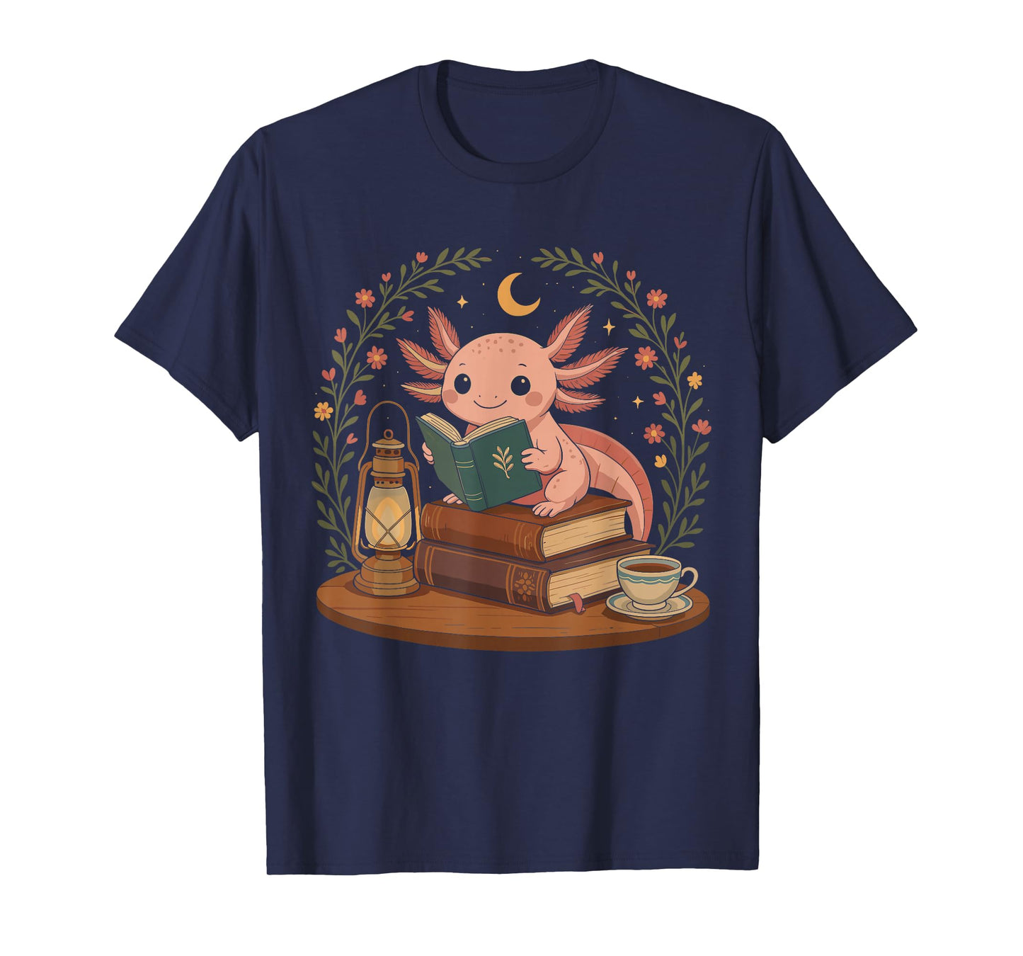 Cute Axolotl Reading Books Cozy Bookworm T-Shirt