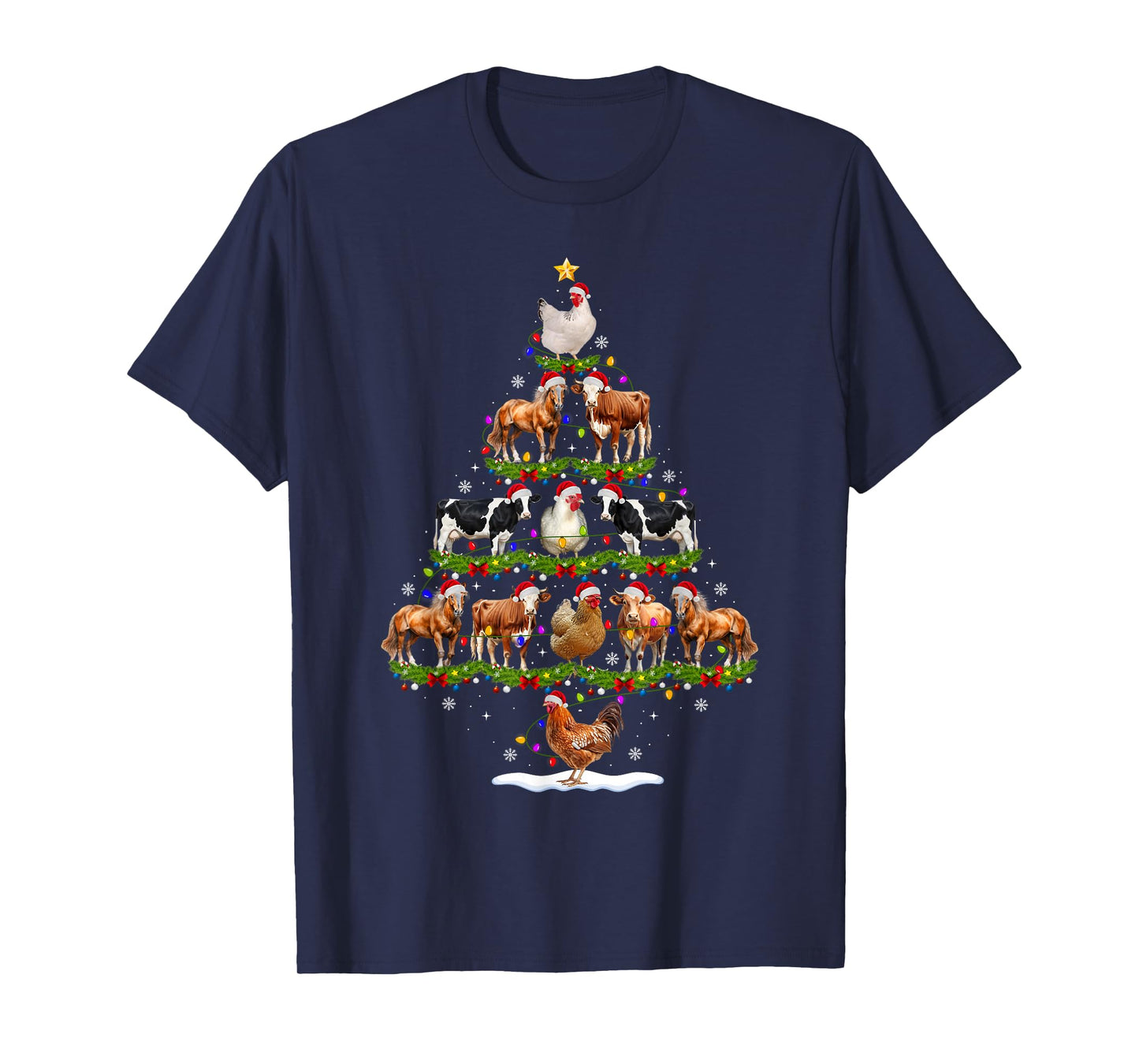 Animal Christmas Tree Lights Chicken Cow Goat Farm Farmer T-Shirt