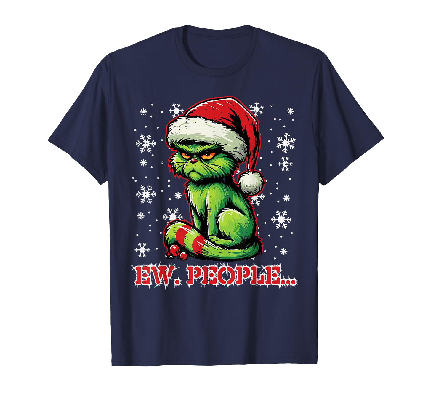 Christmas Cat Santa Ew People Funny Xmas Men Women Kids T-Shirt