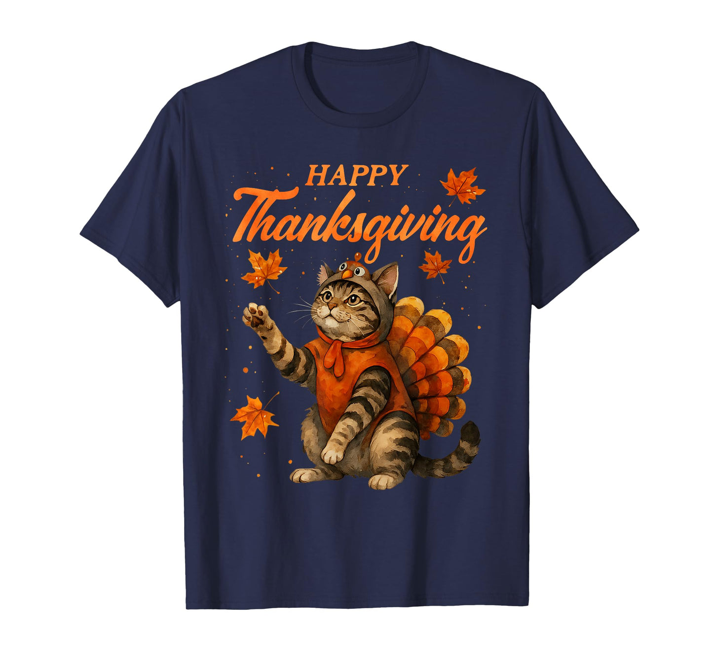 Cute Cat Turkey Happy Thanksgiving Fall Meow Cat Lover T-Shirt