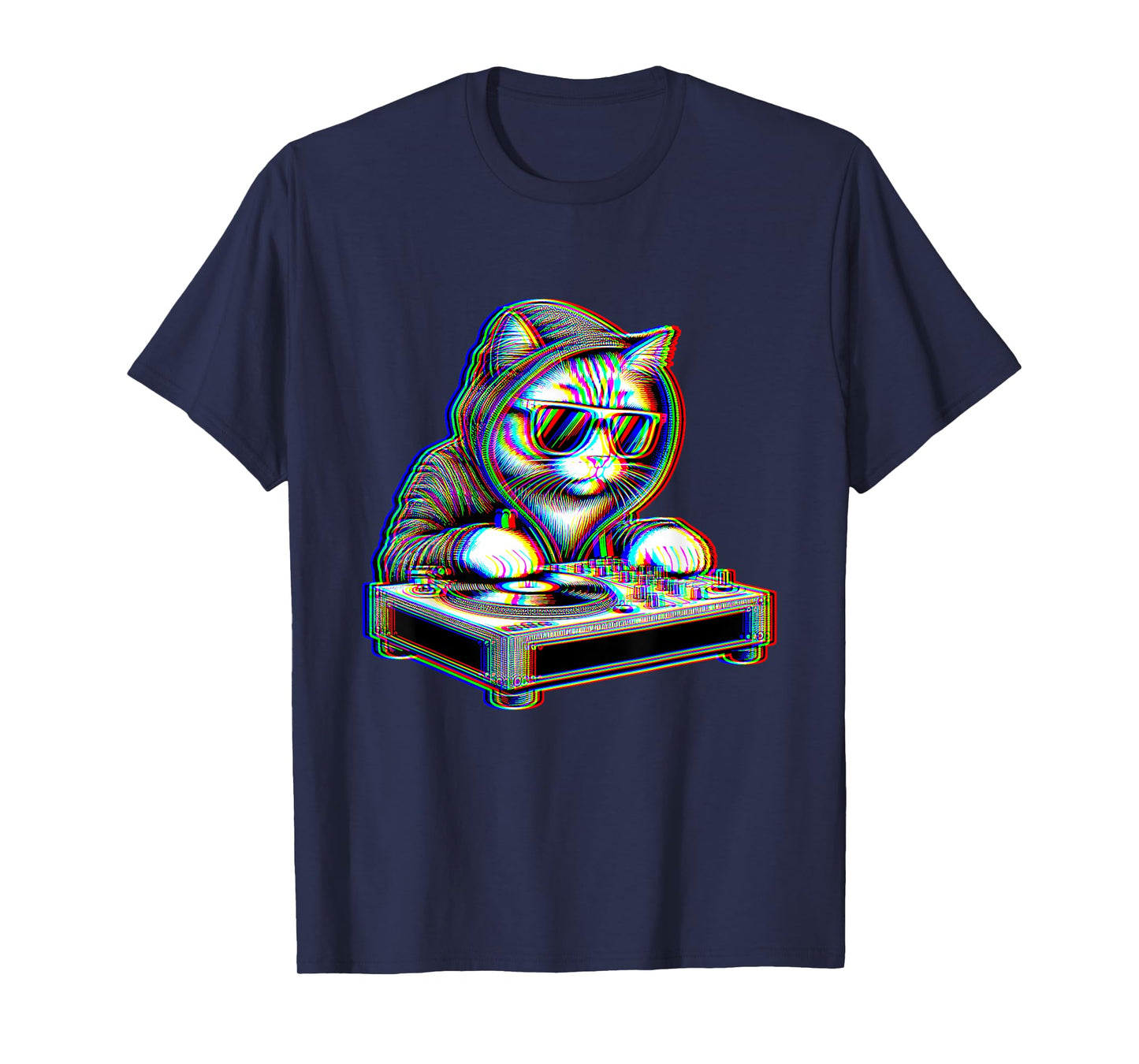 Trippy Cat Dj Rave Festival Optical Illusion EDM Psychedelic T-Shirt