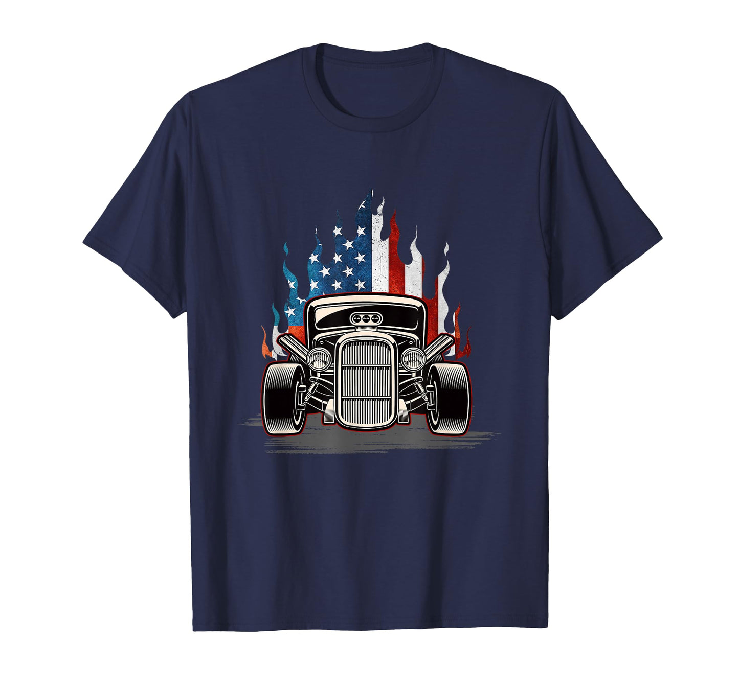 American Flag Vintage Hot Rod Veteran Memorial Day July 4 T-Shirt