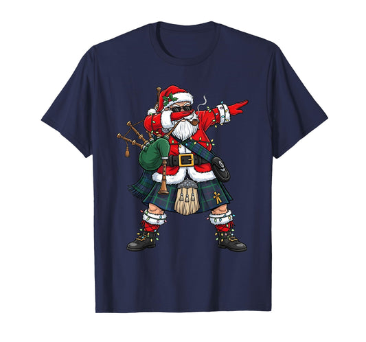 Funny Scottish Santa Bagpipes Dabbing Christmas Holiday Kids T-Shirt