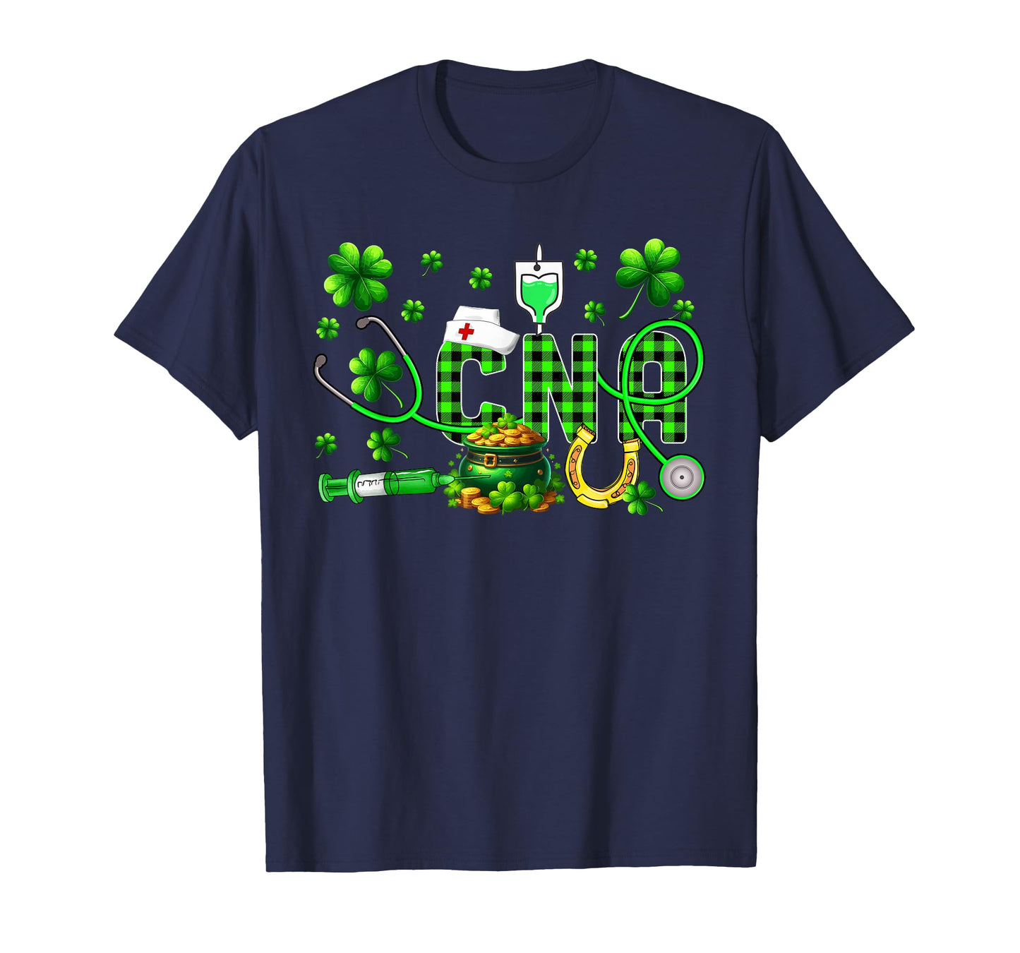 CNA Nurse Stethoscope Shamrocks Lucky Patrick's Day Coin T-Shirt