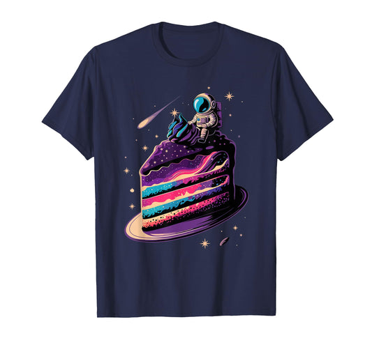 Astronaut Sitting Cake Space Stars Galaxy Planets T-Shirt