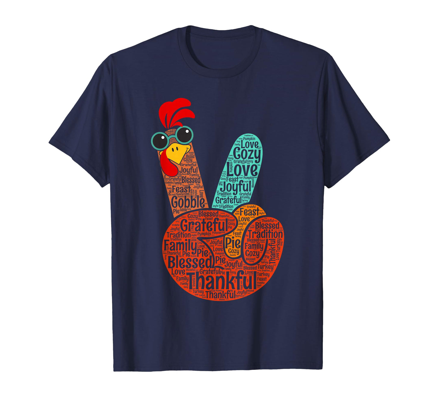 Peace Sign Love Turkey Hand Sign Funny Thanksgiving T-Shirt