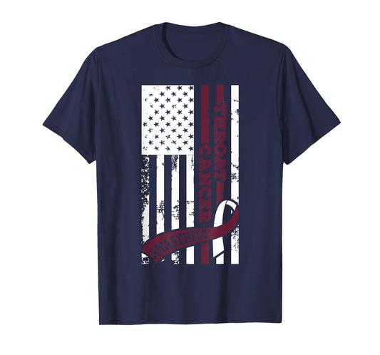 USA Flag Throat Cancer Awareness, Cancer Ribbon T Shirt T-Shirt for Women Kids Men