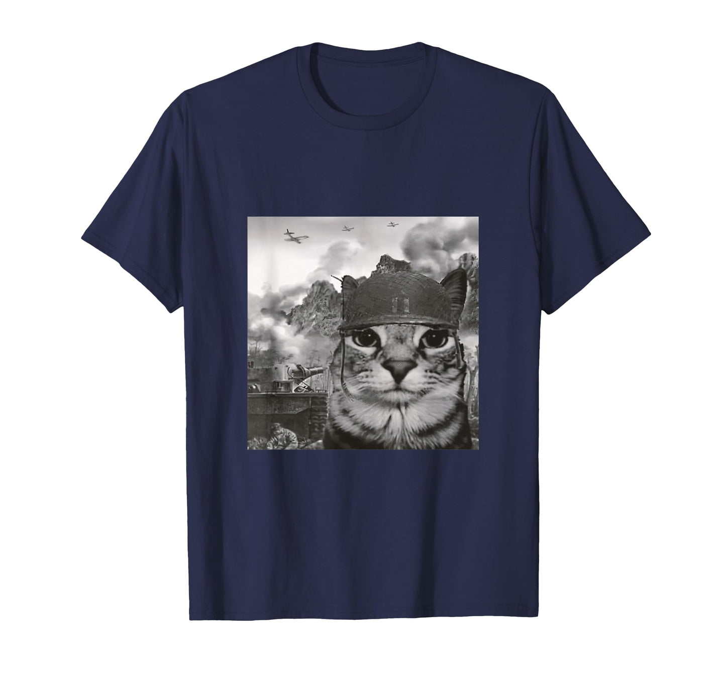 War Cat in The Battlefield, Kitten Soldier Selfie in Battle T-Shirt