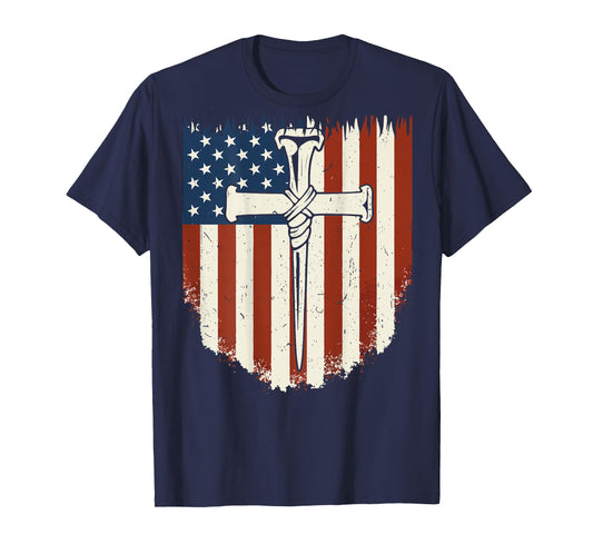 American Flag Cross 3 Nail Patriotic Christian Freedom Faith T-Shirt