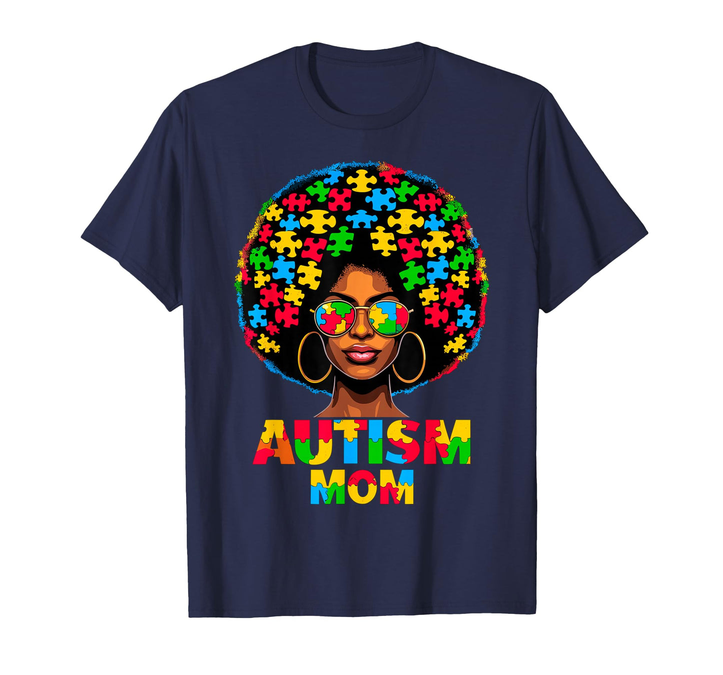 Black Afro Mom American Autism Awareness T-Shirt