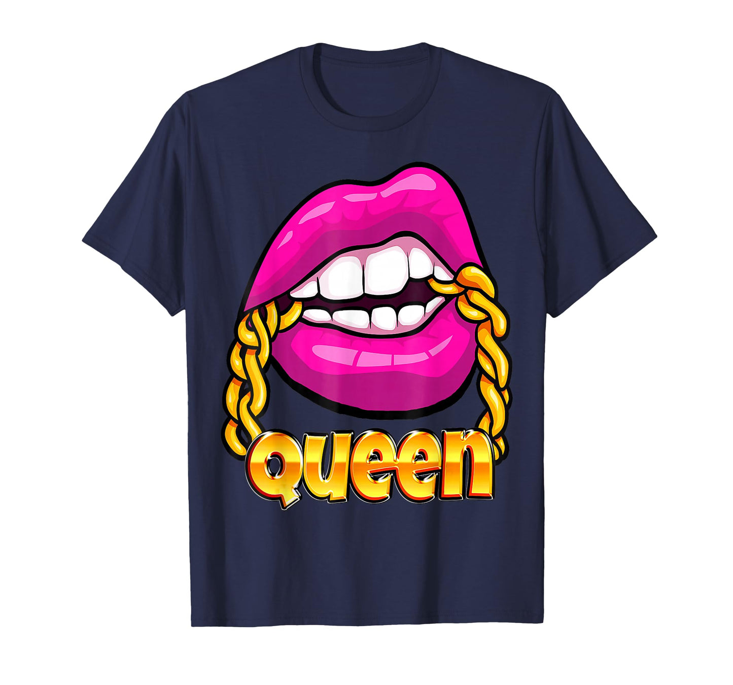 Melanin Juicy Lips Gold Chain Hot Pink Bubblegum Black Queen T-Shirt