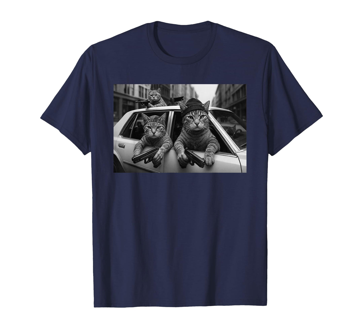 Funny Cat Gang Vintage Cats with Guns Meme Streetwear T-Shirt