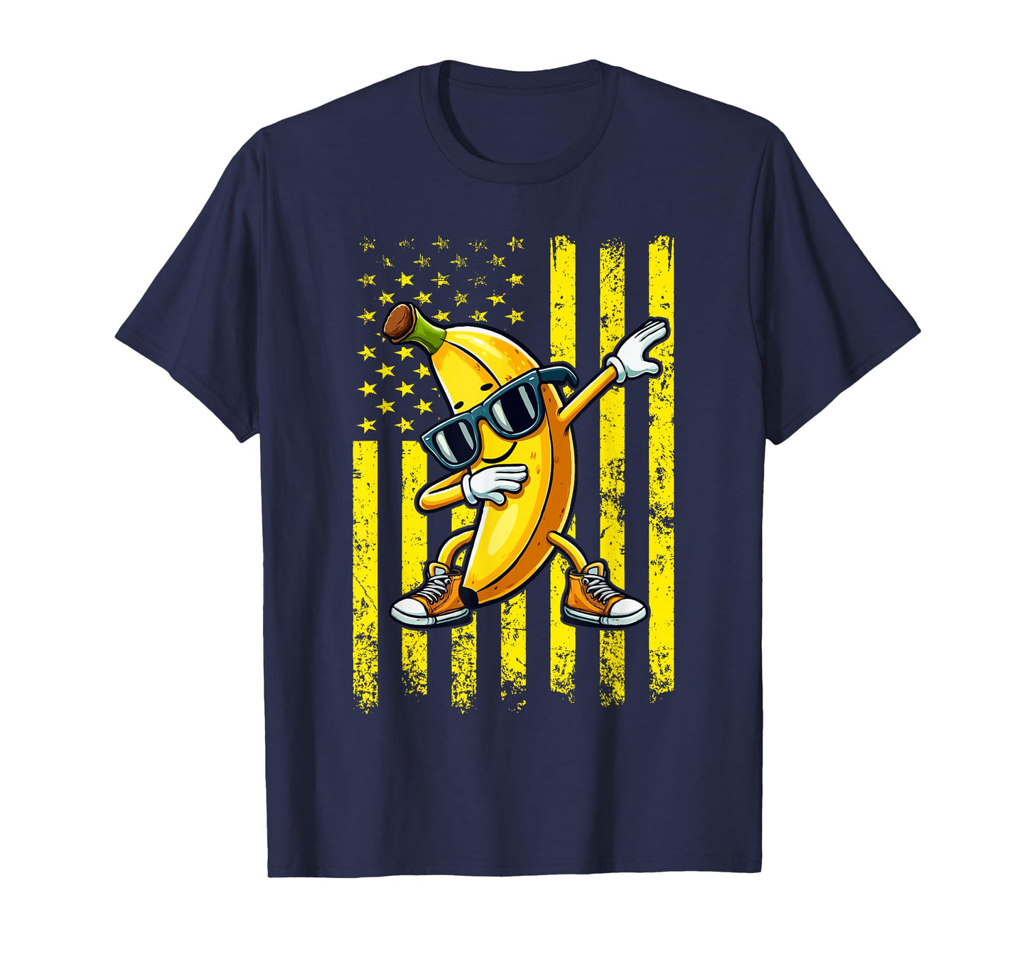 Dabbing Banana Retro American Flag Banana Lover Kids Boys T-Shirt