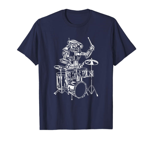 Robot Playing Drums Funny Rock Drummer Musician Band T-Shirt