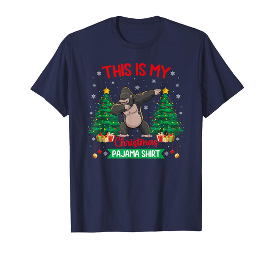 Dabbing Gorilla Christmas Tree Lights Matching Pajamas T-Shirt
