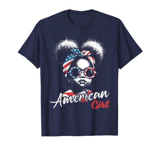 Little Miss Black African American Girl Us Flag Freedom Kids T-Shirt