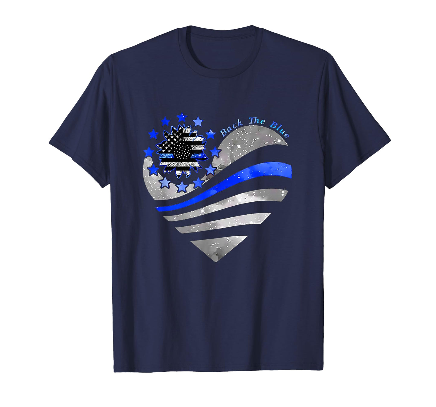 Sunflower Thin Blue Line Police Heart Back The Blue Law Enfo T-Shirt