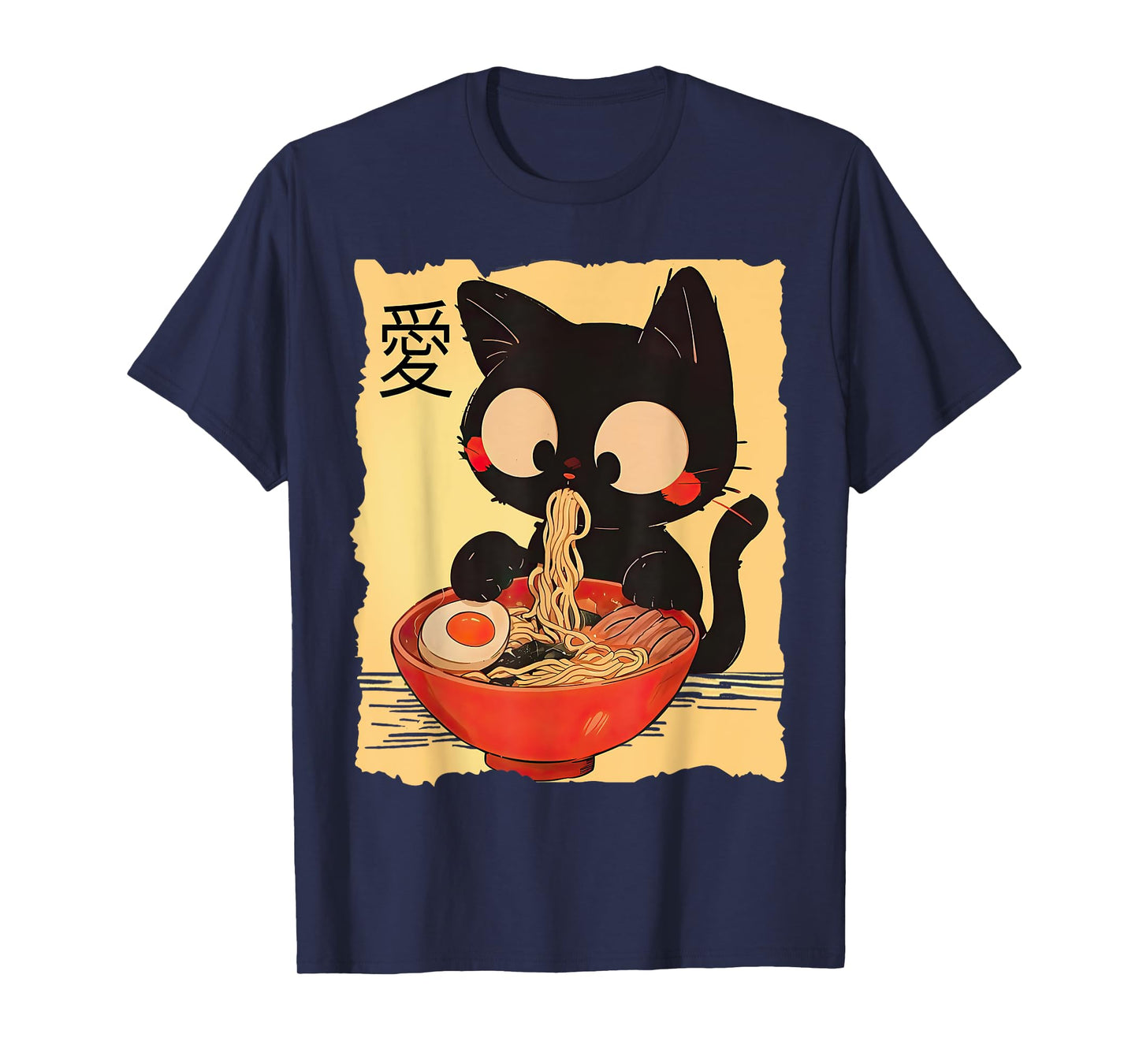 Funny Cat Ramen Graphic Tee Japanese Kawaii Anime Cat T-Shirt