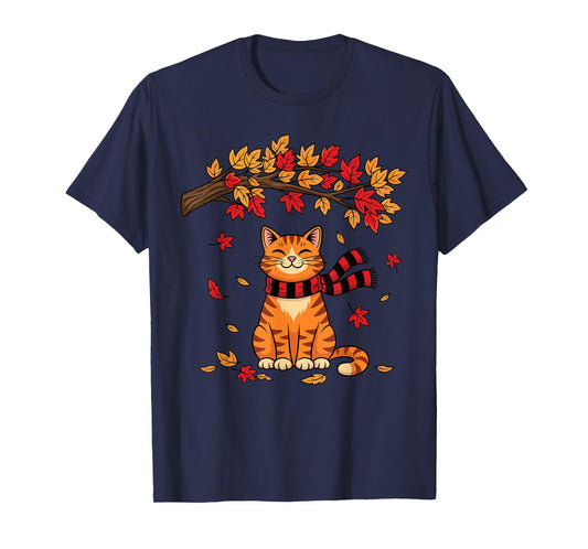 Cute Cat Leaf Fall Autumn Cat Thanksgiving It’s Fall Y’All T-Shirt