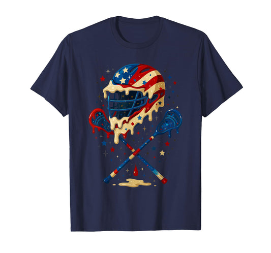 4th of July Lacrosse Drip Helmet Ice Cream Sticks USA Flag T-Shirt