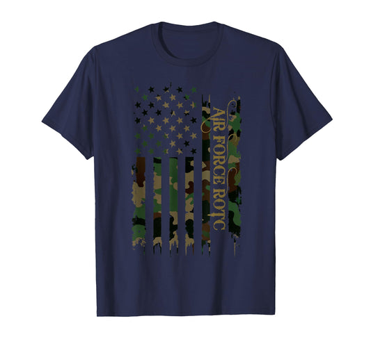 Air Force ROTC United States Distressed Camo w US Flag T-Shirt