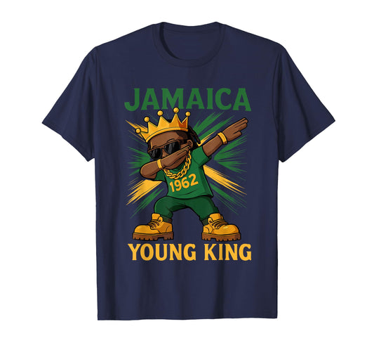 Jamaica Young King Dabbing Proud Jamaican Flag For Boys T-Shirt