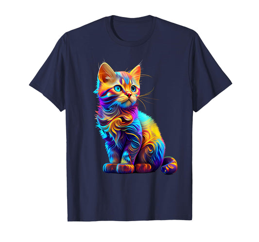 Cute Cat for Kids Kitten Lovers Colorful Art Kitty Adoption T-Shirt