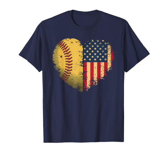 Softball Heart American Flag Patriotic Softball Lovers T-Shirt