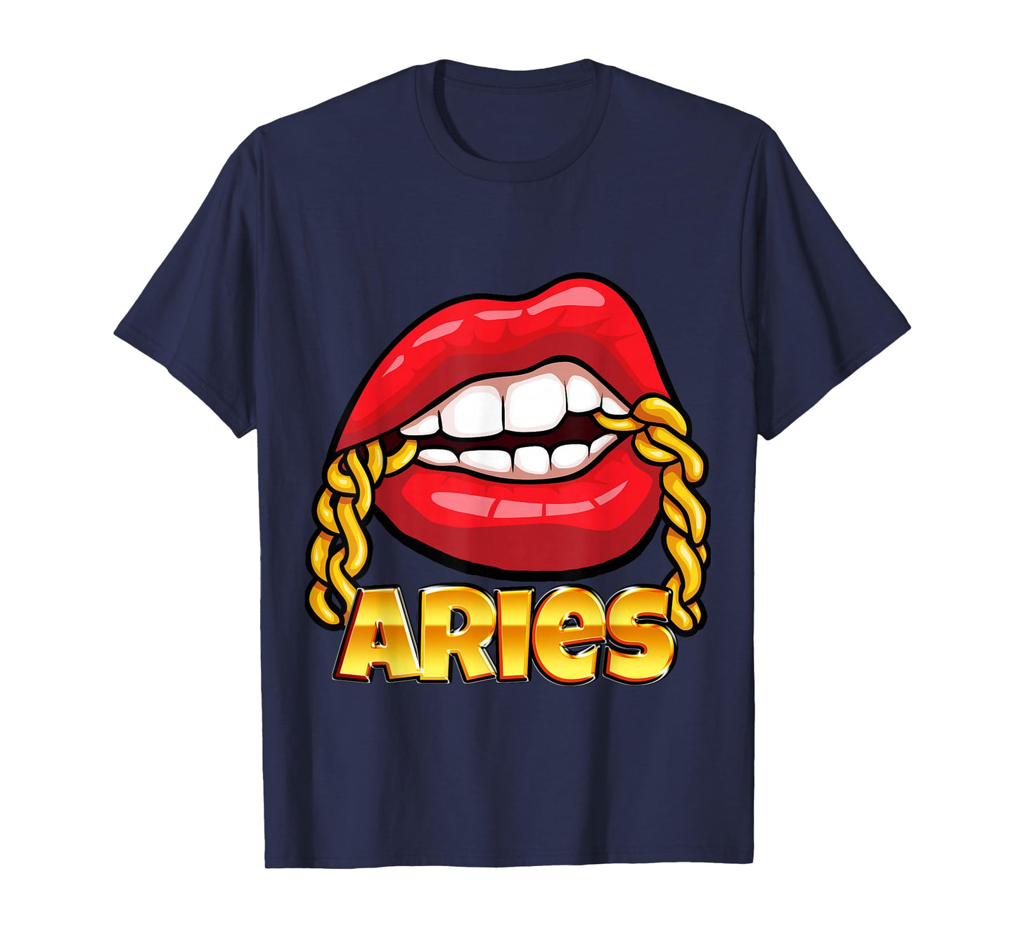 Juicy Lips Gold Chain Aries Zodiac Sign T-Shirt