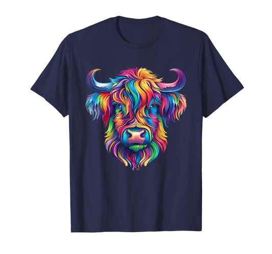 Colorful Scottish Highland Cow Face Highlander Cattle T-Shirt