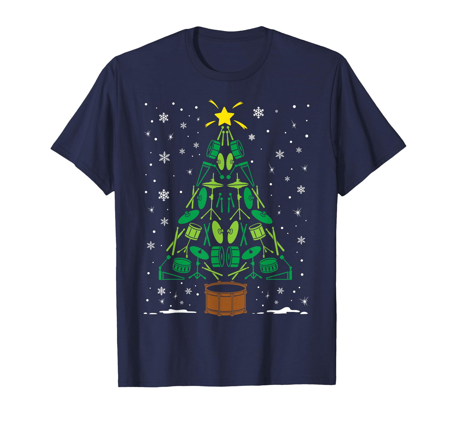 Drummer Christmas Tree Marching Band Holiday Matching Family T-Shirt