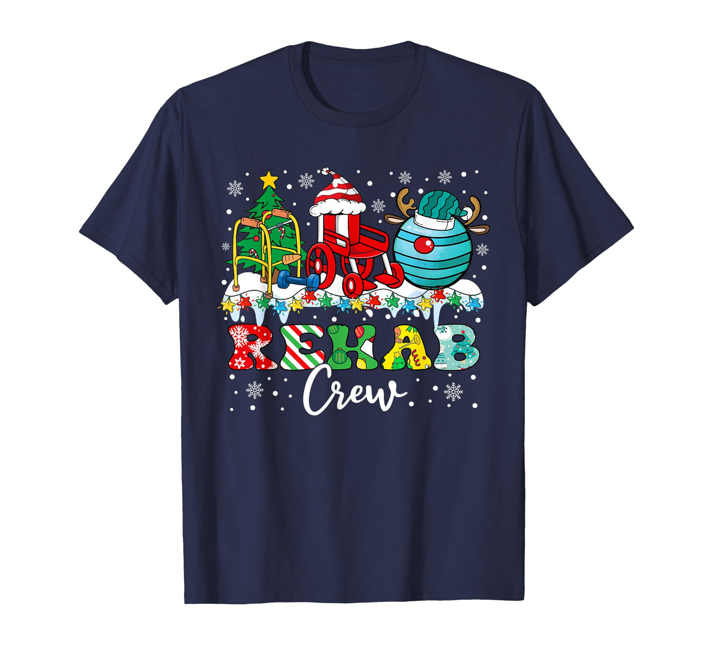 Rehab Crew Wheelchair Santa Reindeer Rehab Nurse Christmas T-Shirt