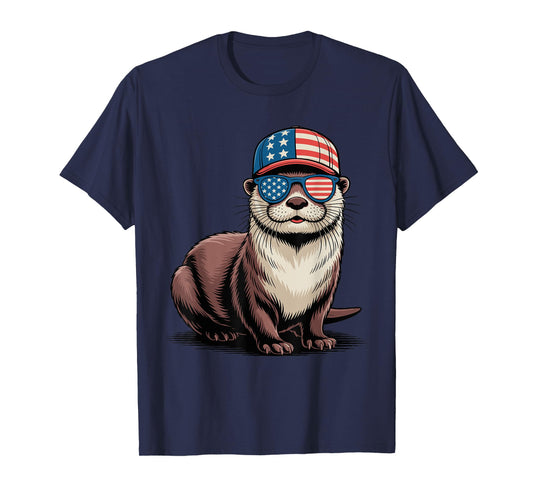 Cool Otter USA Flag Sunglasses Independence 4th of July T-Shirt