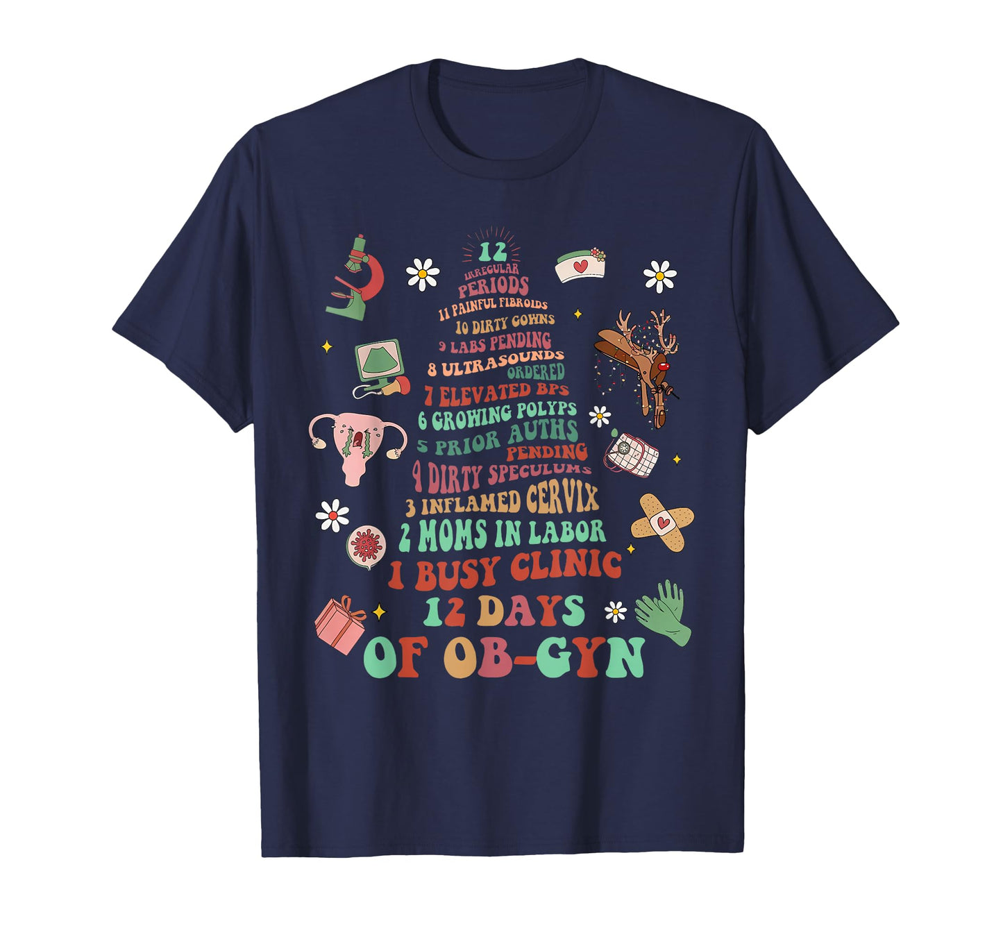 12 Days of OB-GYN Christmas Tree Labor & Delivery Nurse Xmas T-Shirt