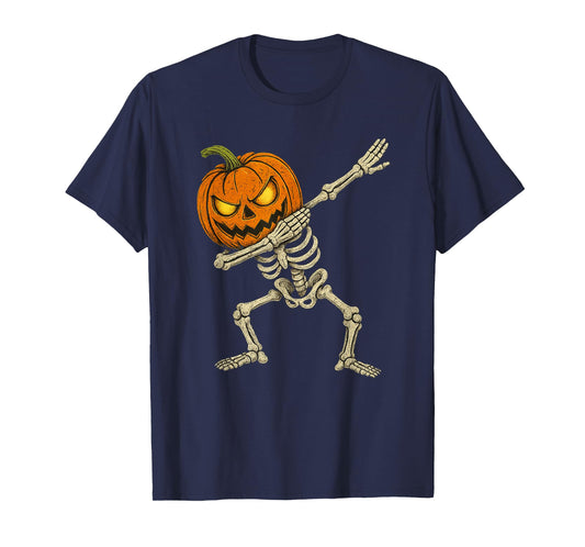 Halloween Boys Dabbing Skeleton Scary Pumpkin Jack O Lantern T-Shirt