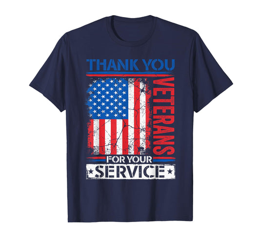 Thank You Veterans American Flag Patriotic Men Women T-Shirt
