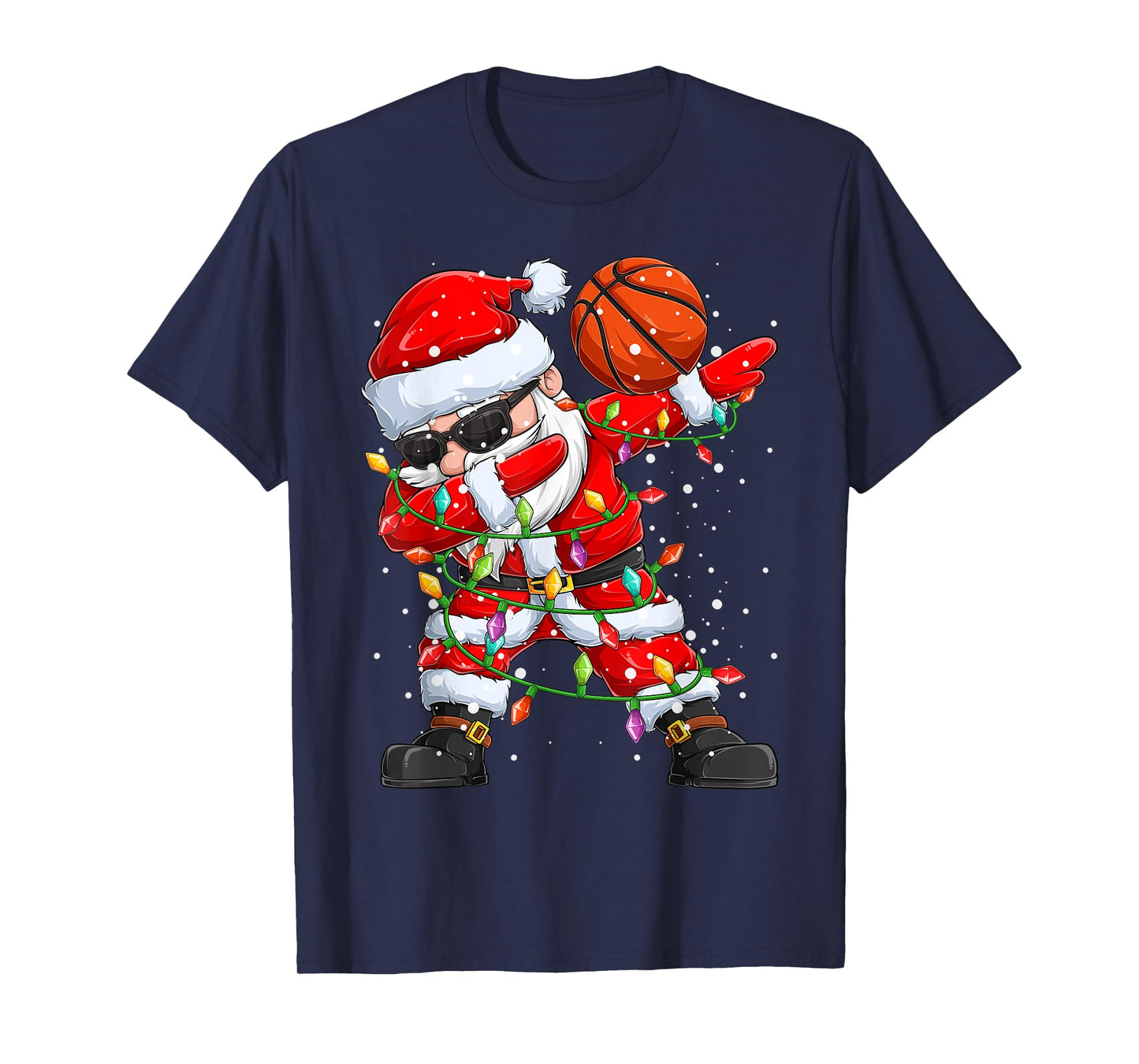 Dabbing Santa Basketball Christmas Tree Lights Kids Dab Xmas T-Shirt