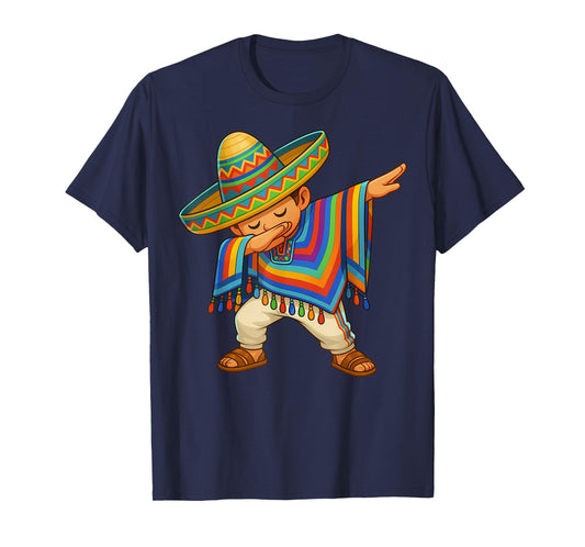 Happy Cinco De Mayo Mexican Boy Dabbing Poncho Party Kid T-Shirt