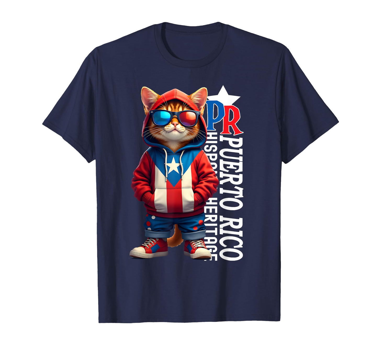 Funny Cat Puerto Rico Flag Boricua Cat Lovers Men Women Kids T-Shirt