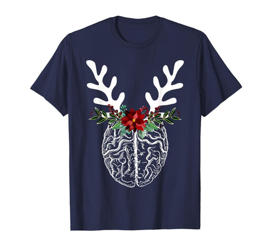 Anatomy Brain Floral Reindeer Christmas Neurology Nurse T-Shirt