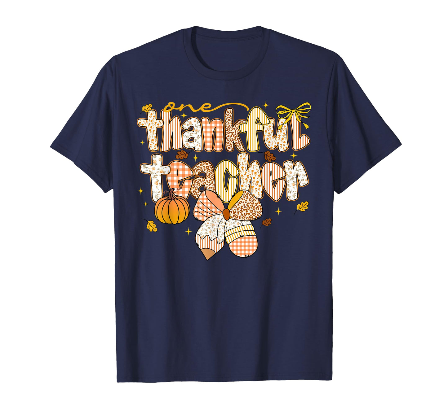 One Thankful Teacher Coquette Bow Pumpkin Thanksgiving Funny T-Shirt