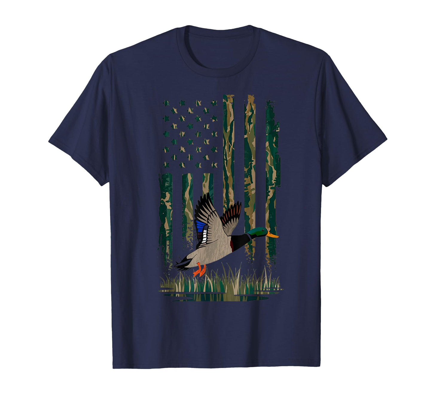 Duck Hunting Shirt Men Boys Kids Waterfowl Hunters Camo Flag T-Shirt