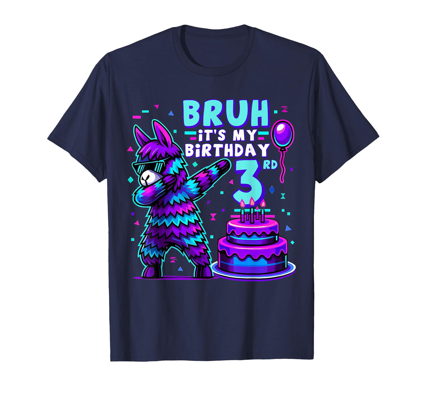 Bruh Dabbing It's My 3rd Birthday Llama Pinata 3 Year Old T-Shirt