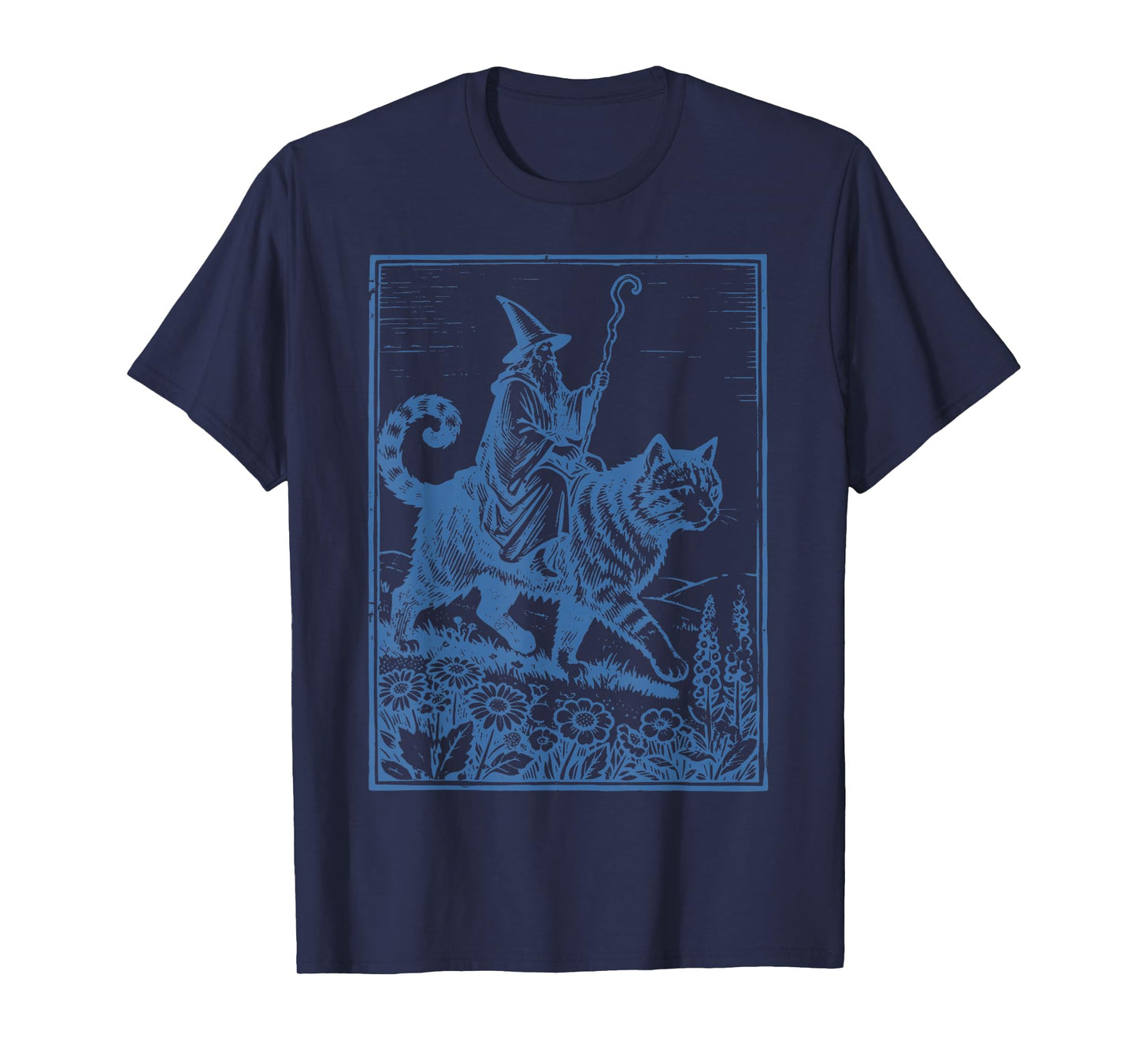 Vintage Wizard Cat Rider Funny Wizard Riding Giant Cat T-Shirt