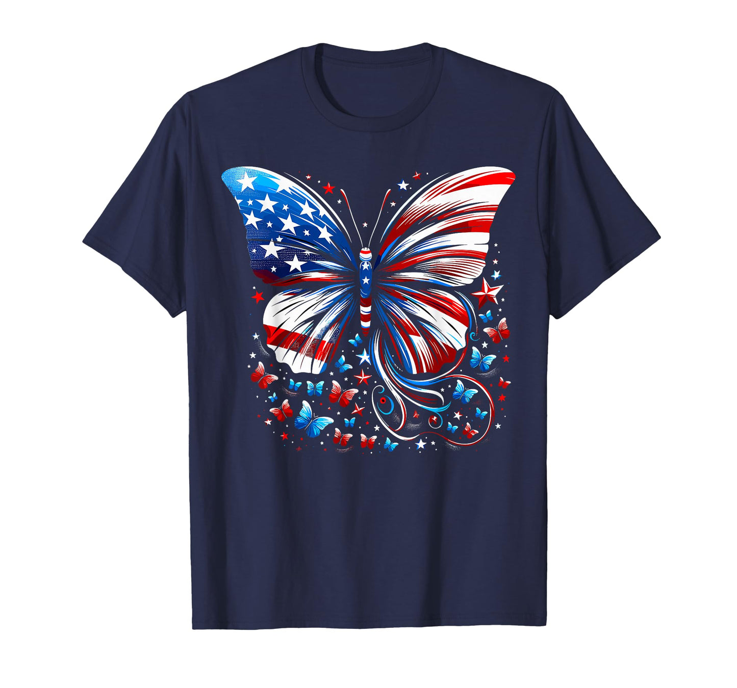 Butterfly USA Flag Cute 4th Of July Funny American Butterfly T-Shirt