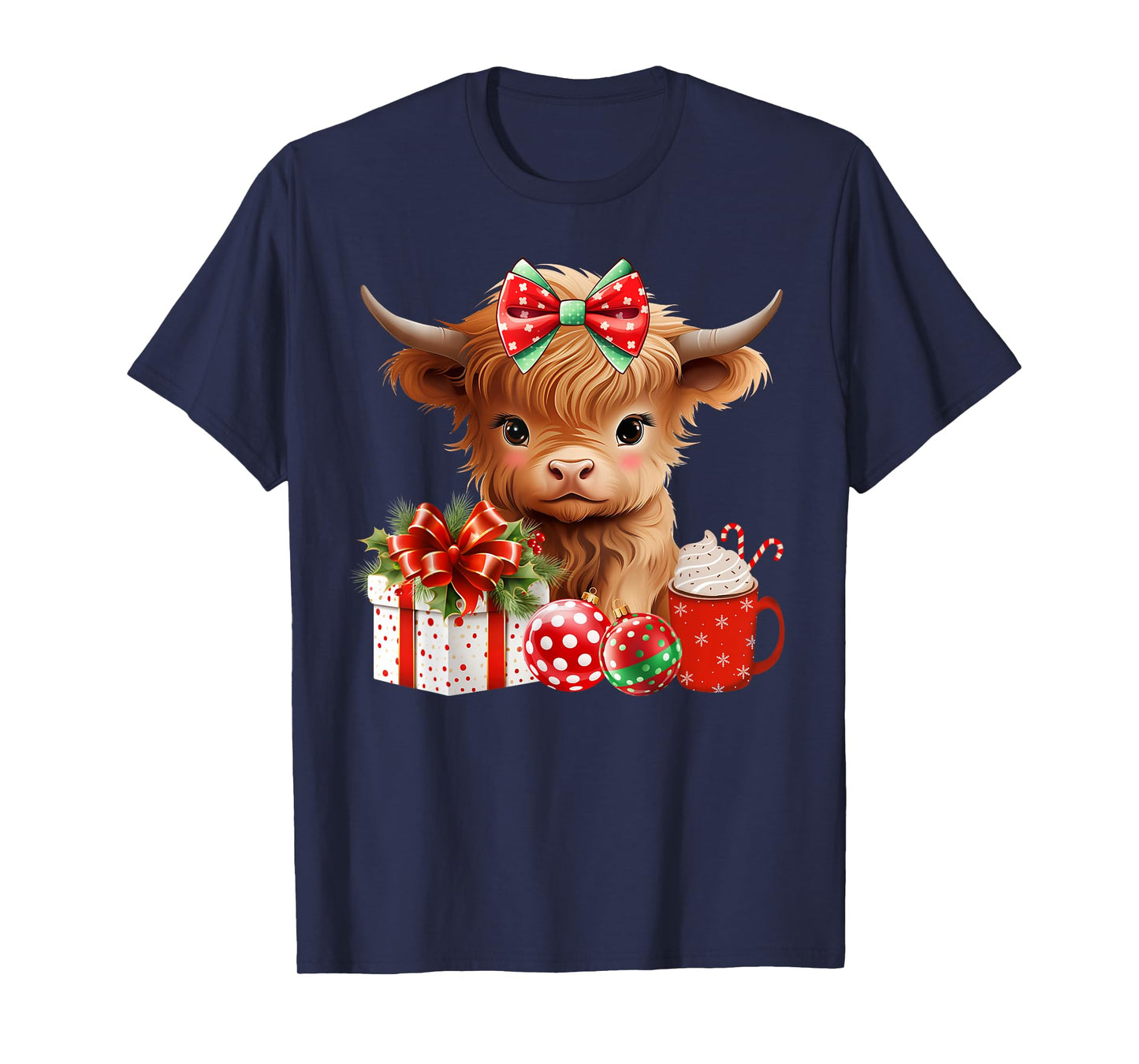 Cute Baby Highland Cow Merry Christmas Farmer Cow Xmas T-Shirt