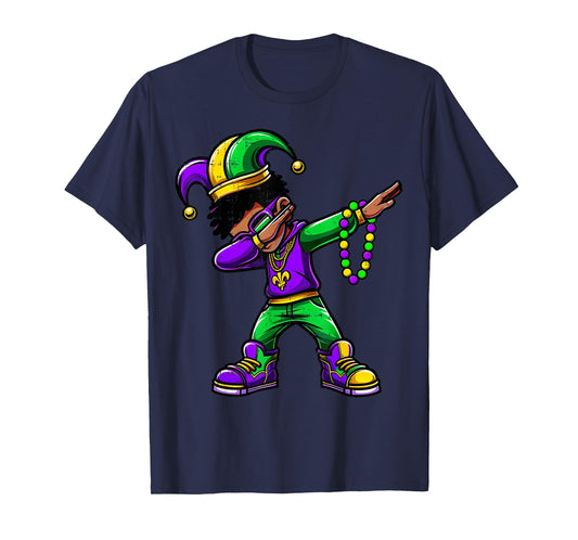 Funny Dabbing Mardi Gras For Black Boy Outfit Jester Hat Kid T-Shirt