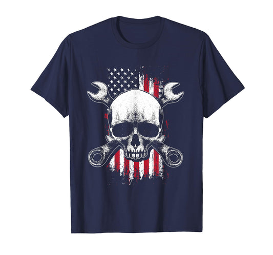 US American Flag | Wrench Tools | Garage Skeleton Mechanic T-Shirt