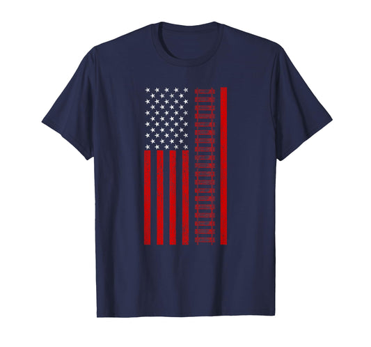 American Railroad Worker Flag With Train Tracks Distressed T-Shirt
