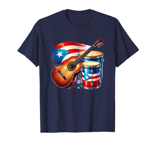 Puerto Rican Flag Guitar Drums Pride T-Shirt